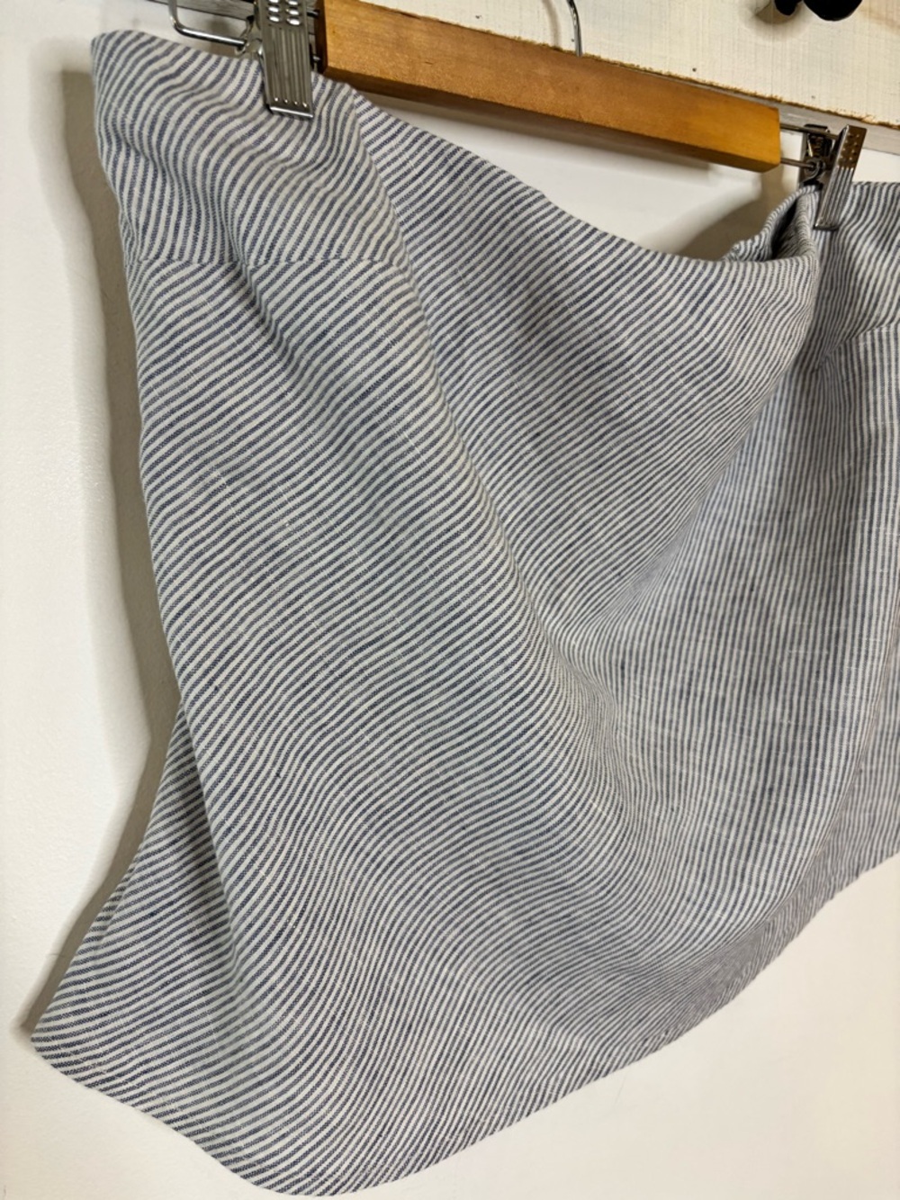Quince European Linen Blue and White Striped Strapless Top - Picture 2 of 11